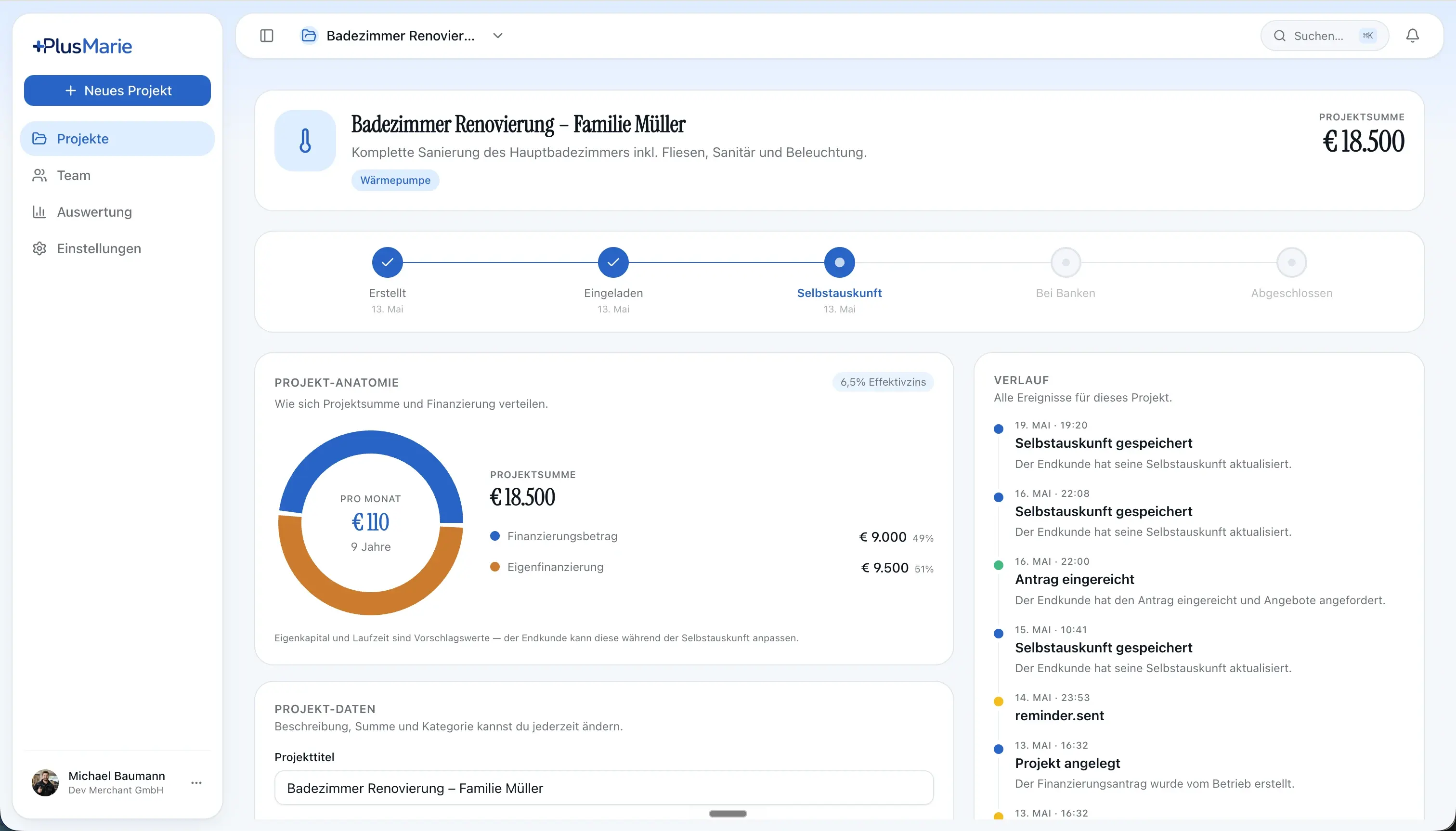 PlusMarie Dashboard — Projektübersicht